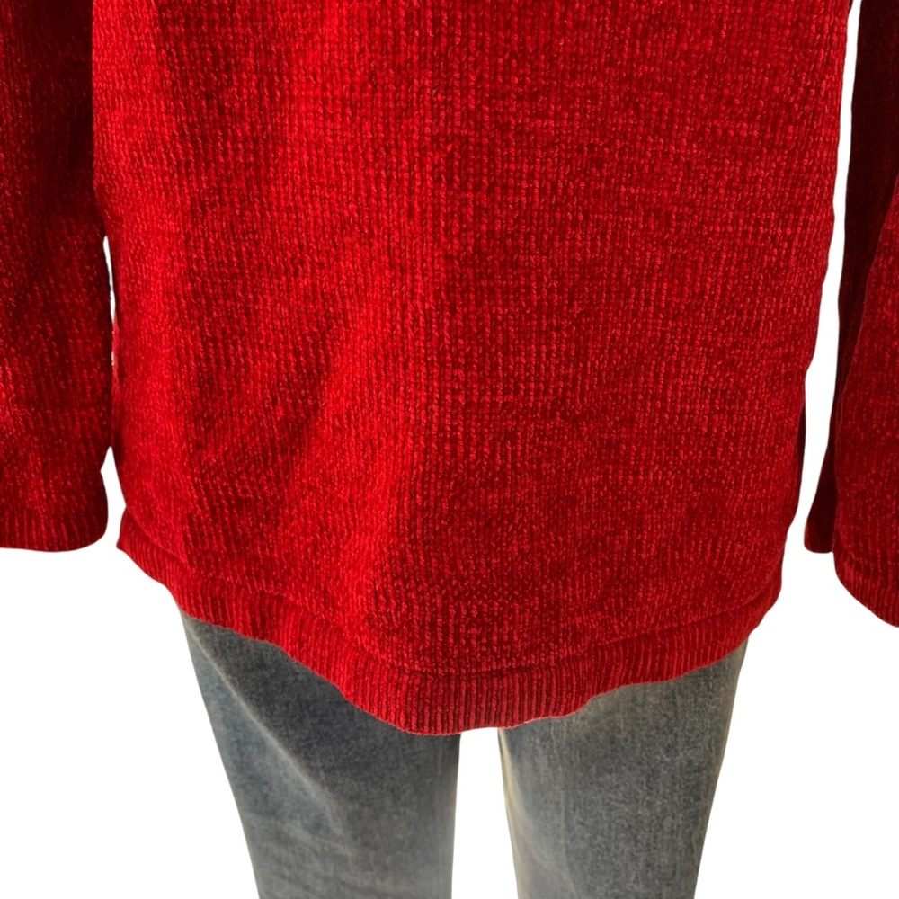 Vintage 90s Denim & Co. red chenille cardigan sweater S - Picture 13 of 15